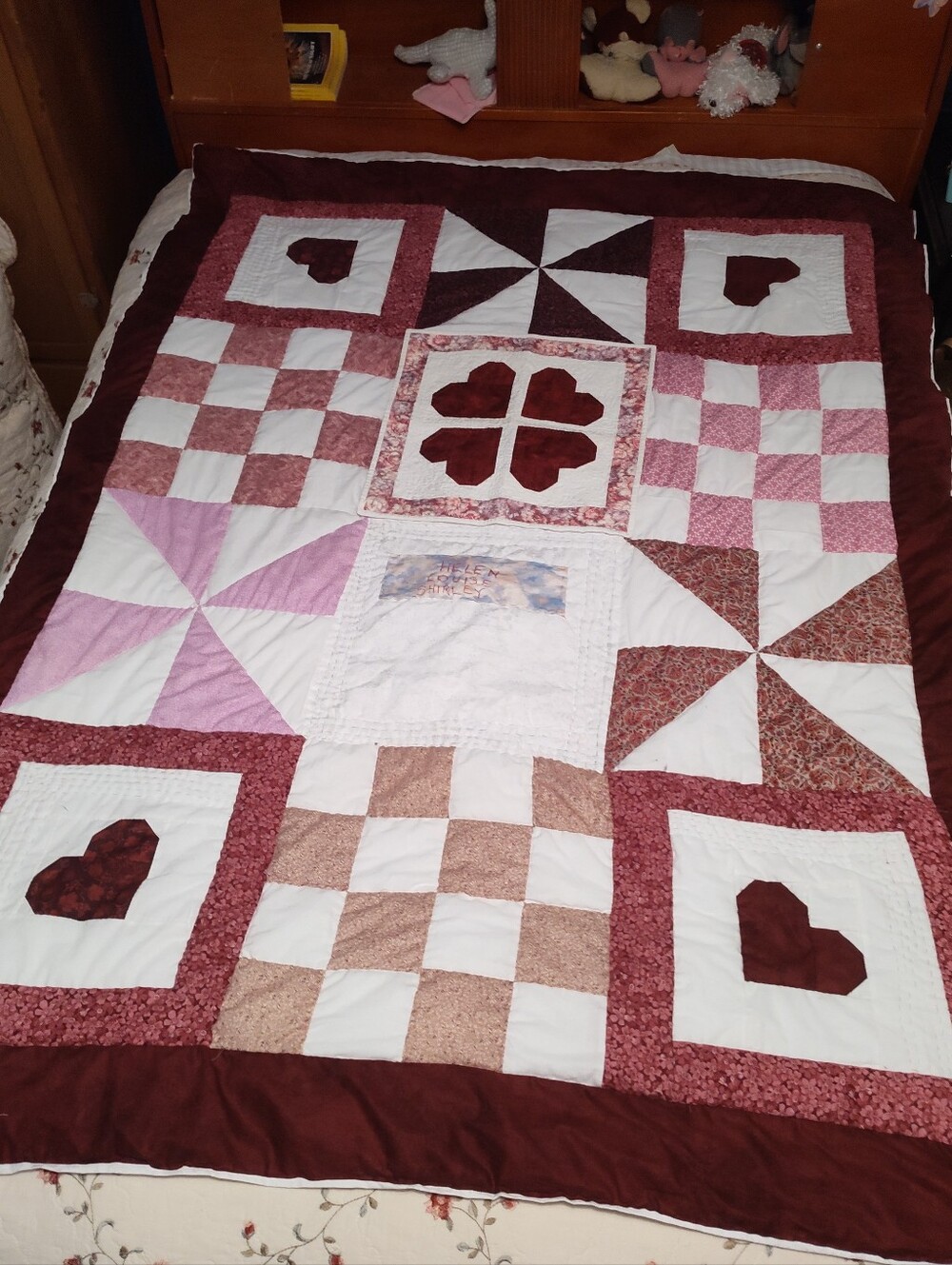 Handmade Patchwork Quilt in Rose and Burgundy For Livpam08 Only